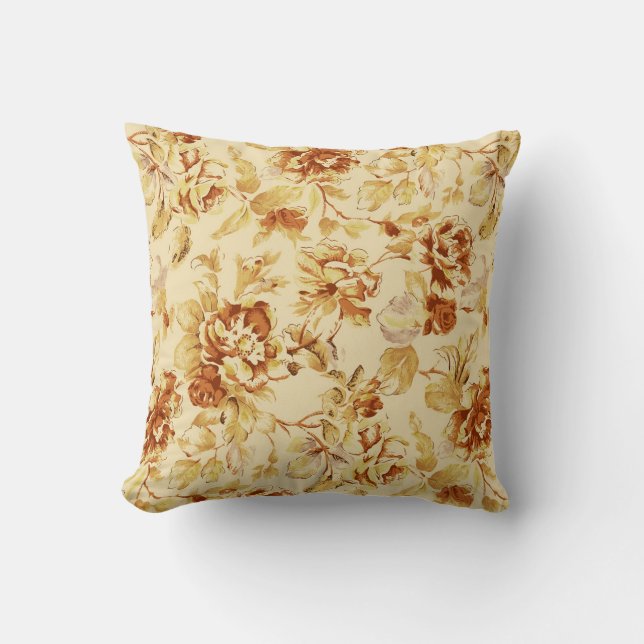 Brown Floral Throw Pillow (Front)