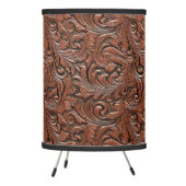 Brown floral tooled embossed leather western tripod lamp (Left)