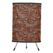 Brown floral tooled embossed leather western tripod lamp (Front)