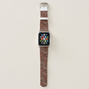 Brown floral tooled leather western cowboy apple watch band