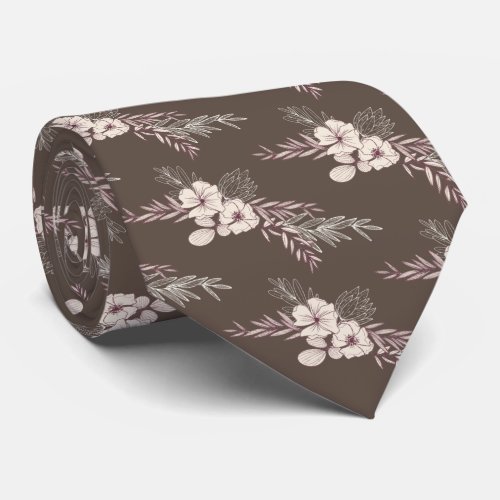 Brown Floral Wedding  Neck Tie