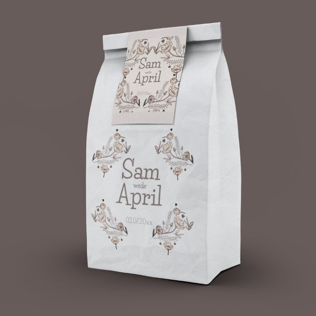 Brown Floral Wedding Theme Favor Bag (A favor bag in your names to make your guests remember you)