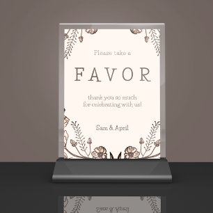 Brown Floral Wedding Theme Pedestal Sign