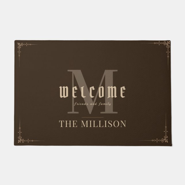 Brown Flourish Monogram Welcome Doormat (Front)