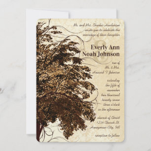 Brown Flourish Oak Tree Wedding Invitation