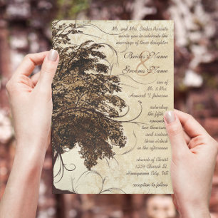 Brown Flourish Oak Tree Wedding Invitation