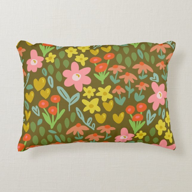 brown flower meadow accent pillow (Front)