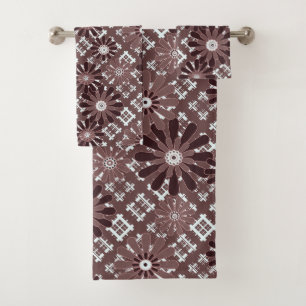 Brown , flower pattern bath towel set