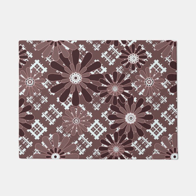 Brown , flower pattern doormat (Front)