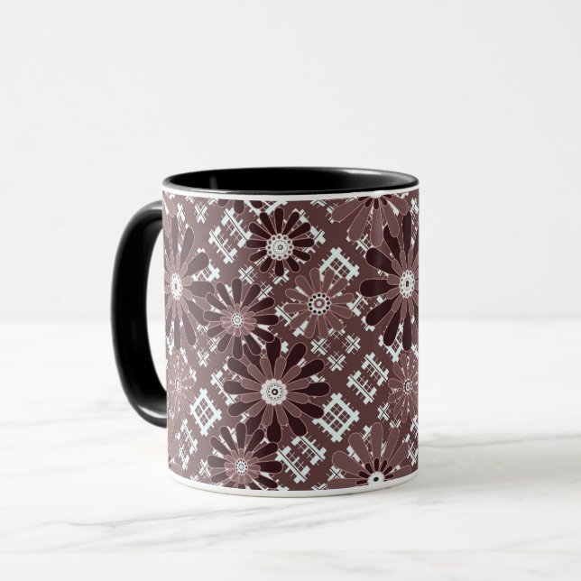 Brown , flower pattern mug (Front Left)
