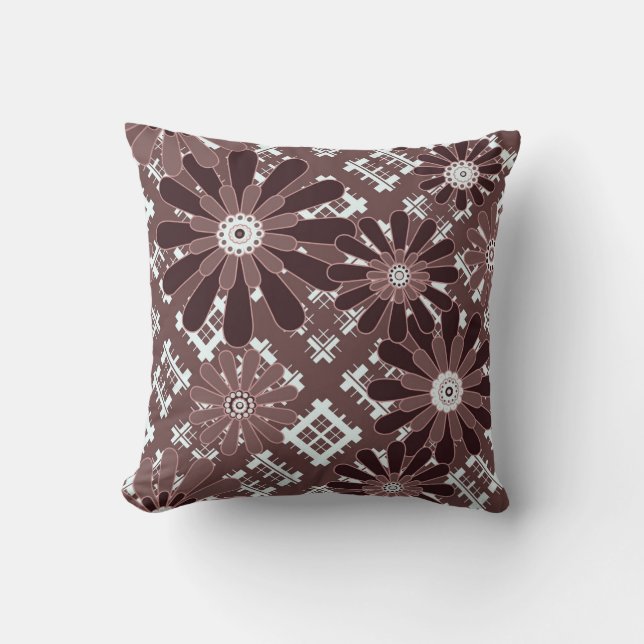 Brown , flower pattern throw pillow (Front)