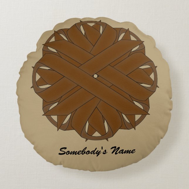 Brown Flower Ribbon by Kenneth Yoncich Round Pillow (Front)