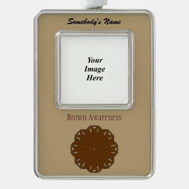 Brown Flower Ribbon Tmpl (V-O) by Kenneth Yoncich Silver Plated Framed Ornament (Front)