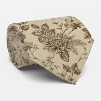 Brown flower sketch, elegant floral neck tie
