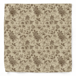 Brown flower sketch, elegant floral pocket square bandana
