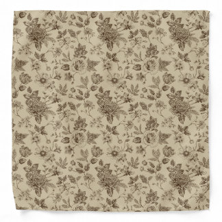 Brown flower sketch, elegant floral pocket square bandana