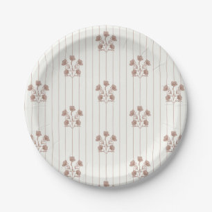 Brown Flower Stripes Paper Plates