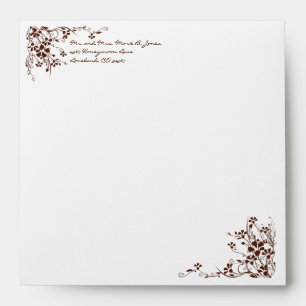 Brown Flower Swirl Wedding Envelopes