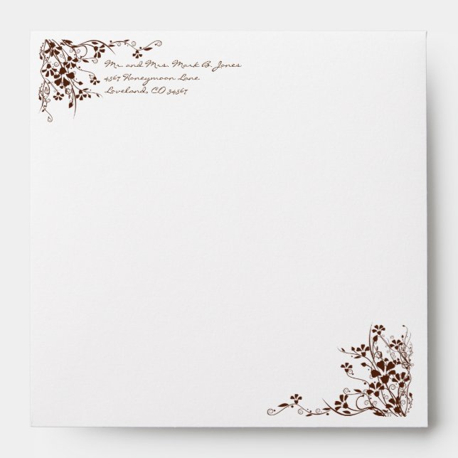Brown Flower Swirl Wedding Envelopes (Front)