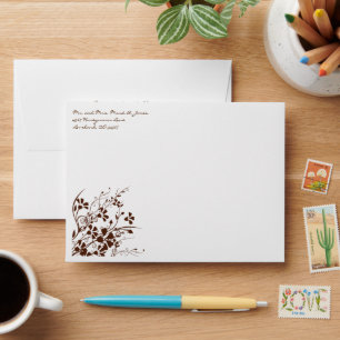 Brown Flower Swirl Wedding Envelopes