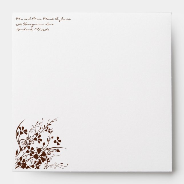 Brown Flower Swirl Wedding Envelopes (Front)