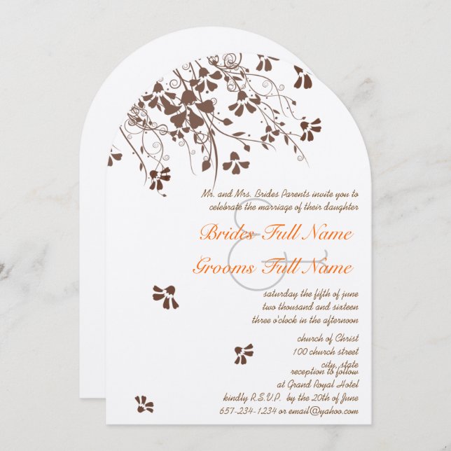 Brown Flower Swirls Wedding Invitations (Front/Back)