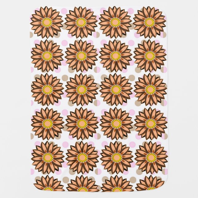Brown Flowers pink Polka dot Floral pattern  Baby Blanket (Front)