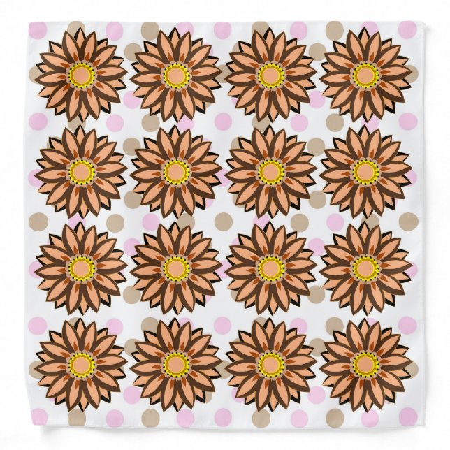 Brown Flowers pink Polka dot Floral pattern  Banda Bandana (Front)