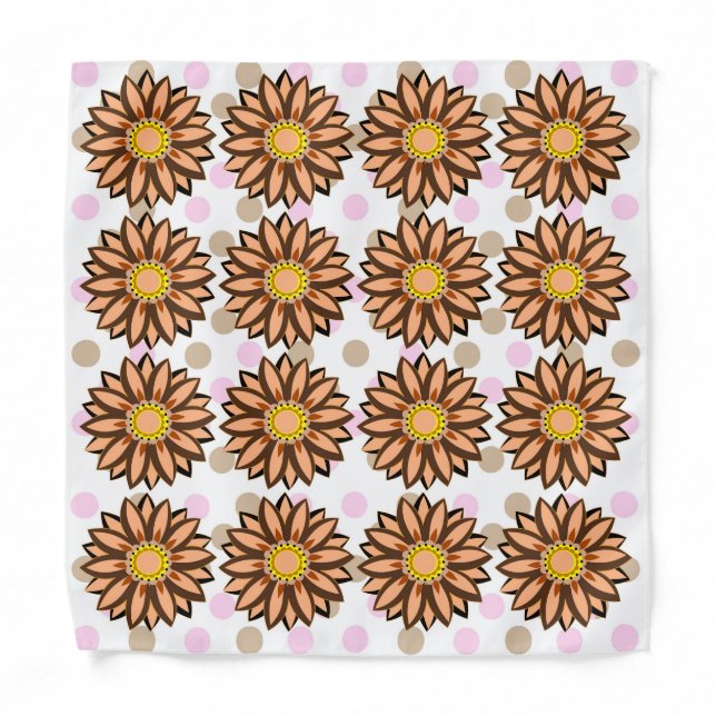 Brown Flowers pink Polka dot Floral pattern  Bandana (Front)