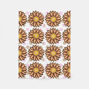 Brown Flowers pink Polka dot Floral pattern Fleece Blanket