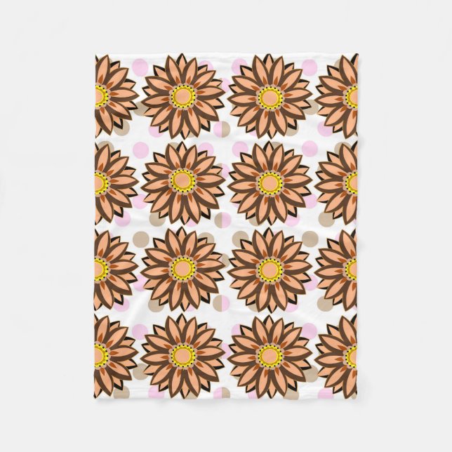 Brown Flowers pink Polka dot Floral pattern Fleece Blanket (Front)