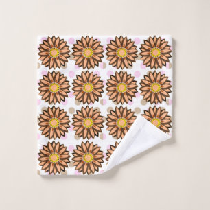 Brown Flowers pink Polka dot Floral pattern Wash Cloth