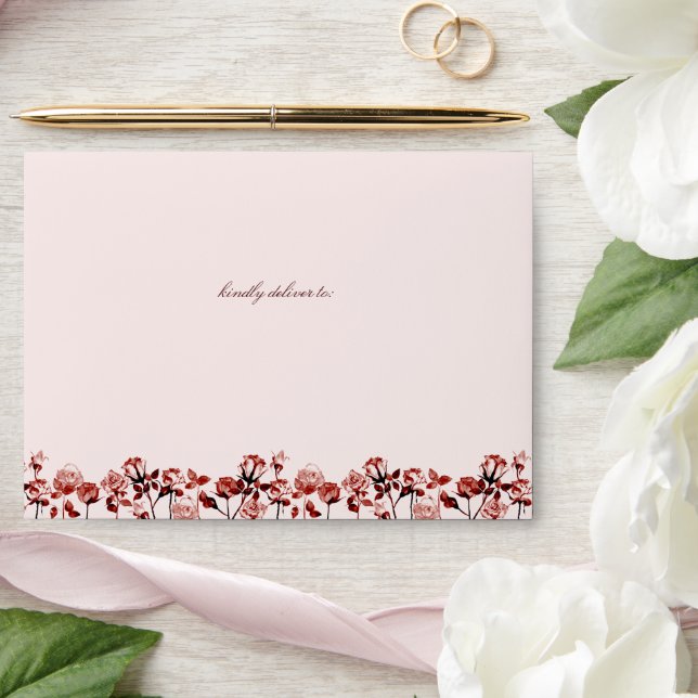 Brown Flowers Pre-Addressed Wedding Invitation Envelope (Wedding)