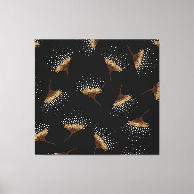 Brown flowers, seamless black background. canvas print (Front)