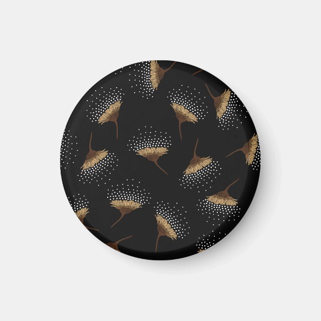 Brown flowers, seamless black background. magnet (Front)
