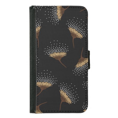 Brown flowers seamless black background samsung galaxy s5 wallet case