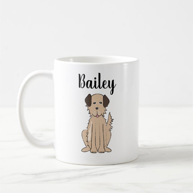 Brown Fluffy Dog Cute Calligraphy Pet Personalized Coffee Mug (Left)