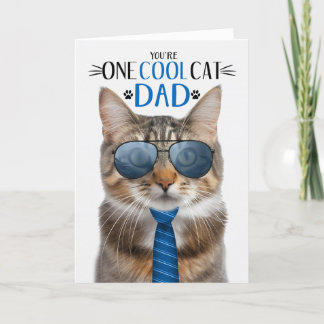 Brown Fluffy Tabby Cat Father's Day One Cool Cat Holiday Card