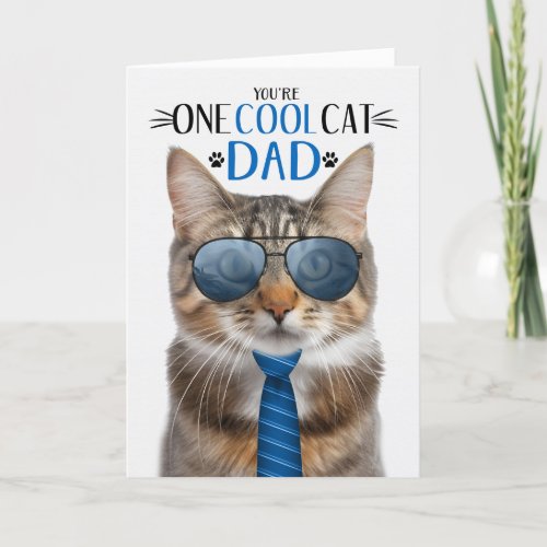 Brown Fluffy Tabby Cat Fathers Day One Cool Cat Holiday Card