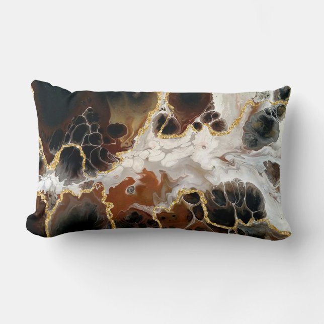 Brown Fluid art Marble Gold Metallic Lumbar Pillow (Front)
