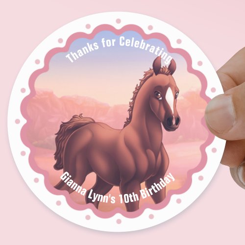Brown Foal Birthday Party Thank You Classic Round Sticker