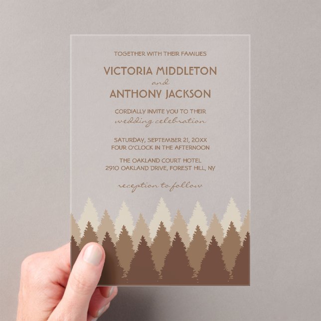 Brown Forest Range Woodland Wedding Acrylic Invitations (Insitu (Handheld))