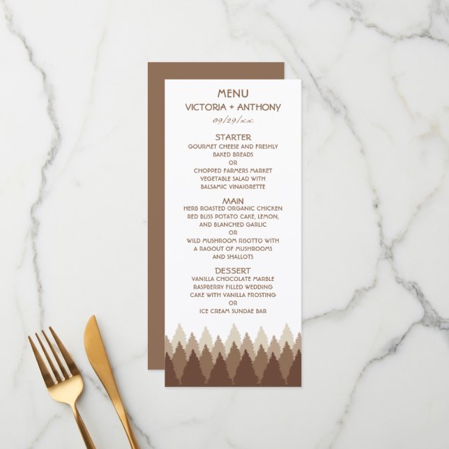 Brown Forest Range Woodland Wedding Menu (Front/Back In Situ)