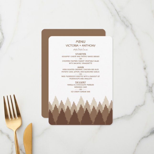 Brown Forest Range Woodland Wedding Menu (Front/Back In Situ)