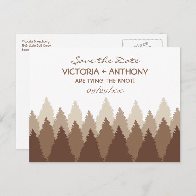 Brown Forest Range Woodland Wedding Save The Date Postcard (Front/Back)