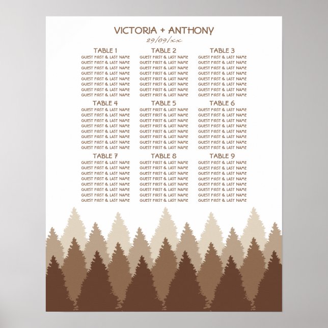 Brown Forest Range Woodland Wedding Seating Chart (Front)