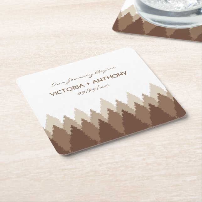 Brown Forest Range Woodland Wedding Square Paper Coaster (Angled)