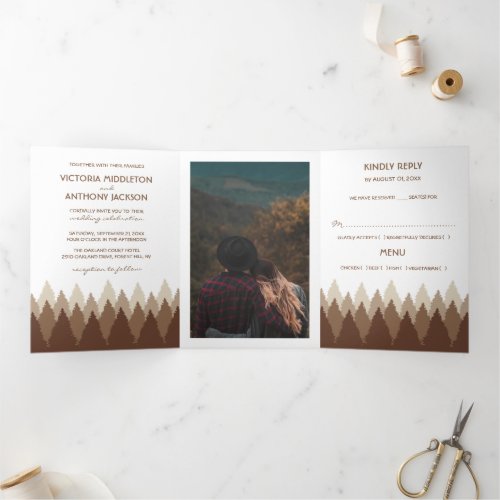 Brown Forest Range Woodland Wedding Suite Tri_Fold Invitation