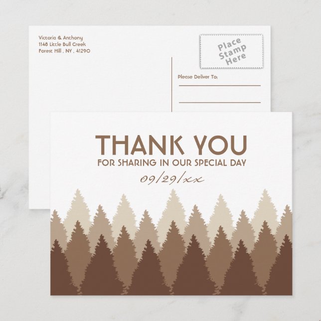 Brown Forest Range Woodland Wedding Thank You Postcard (Front/Back)