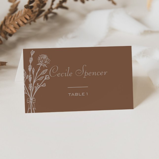 Brown Formal Rose Floral Wedding  Place Card (Creator Uploaded)
